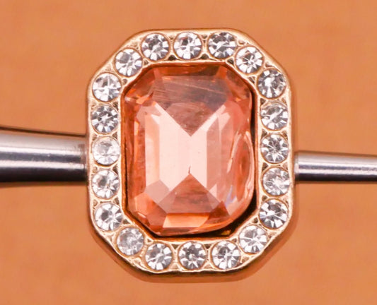 Pink Emerald Cut Glass Rhinestone Gold Metal Button 10x12mm