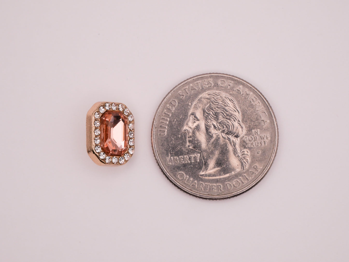 Pink Emerald Cut Glass Rhinestone Gold Metal Button 10x12mm