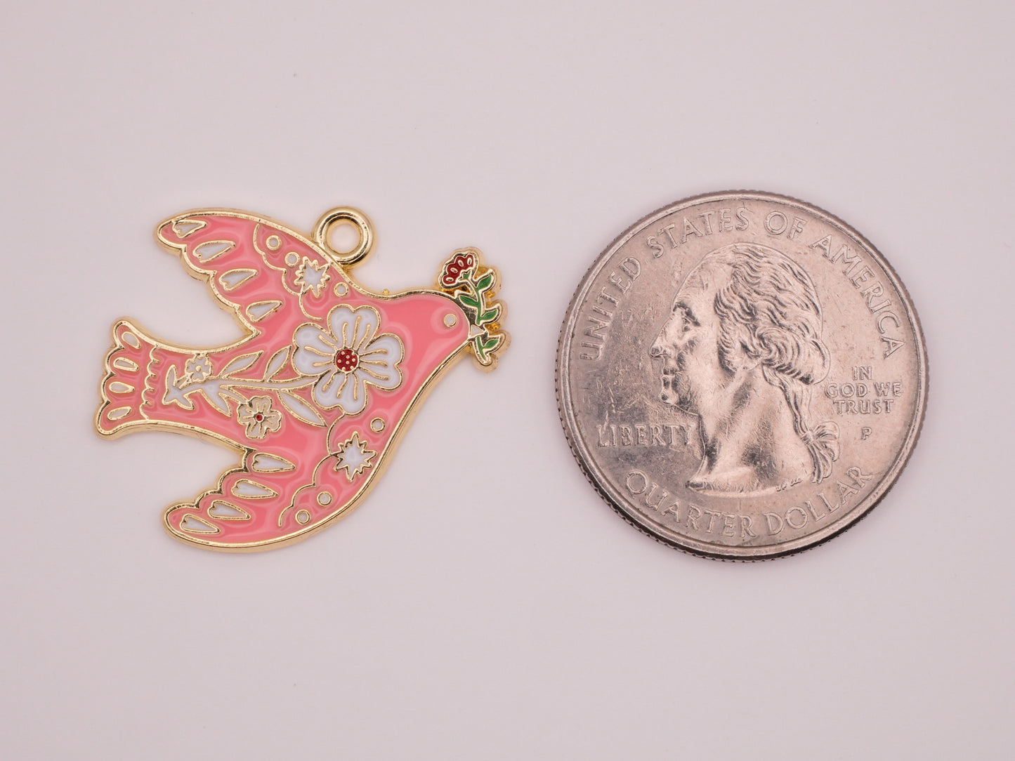Bird Folk Art Flowers Set of Five Charms Embellishments 23x28mm