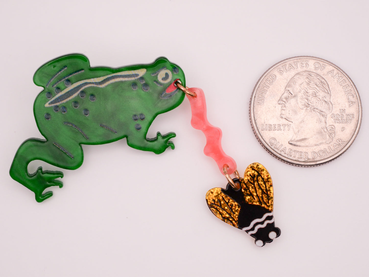 Frog Catching Fly Moveable Large Acrylic Plastic Button 43x59mm