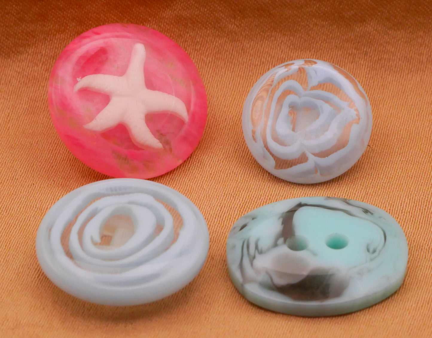 Ocean Swirl Design Vintage Pink Aqua Plastic Button Various 14-19mm
