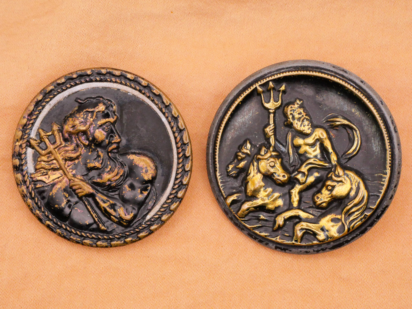 Poseidon Trident Greek God of the Sea Victorian Metal Large Button Various 37-39mm