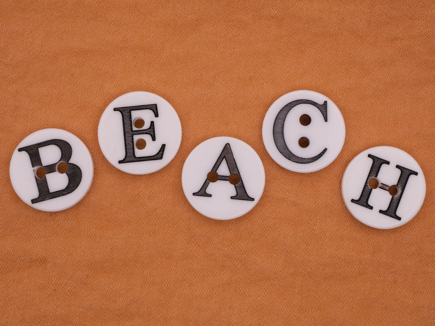 Beach Verbal Letters Plastic Set of Five Buttons 15mm