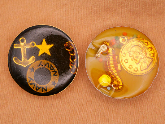 Nautical Anchor Sea Horse Junque Resin Metal Button Various 29-30mm