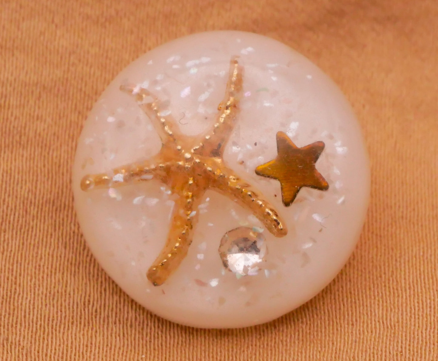 Starfish Sea Star Rhinestone Glitter Habitat Junque Like Resin Plastic Button 20mm