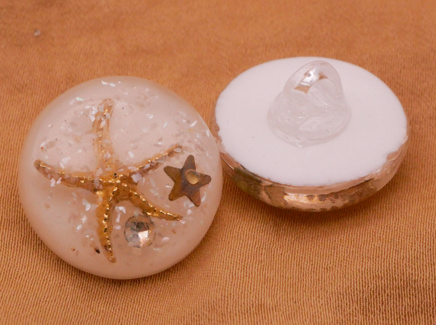 Starfish Sea Star Rhinestone Glitter Habitat Junque Like Resin Plastic Button 20mm
