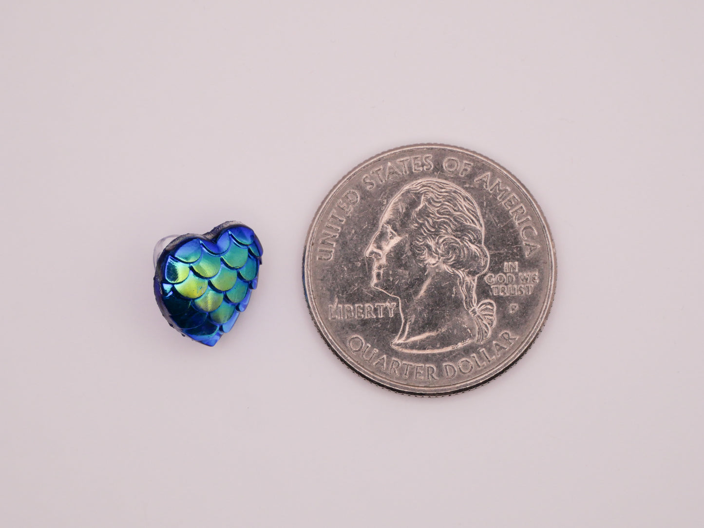 Heart Mermaid Scales Design Blue Green Iridescent Plastic Set of Five Buttons 12mm