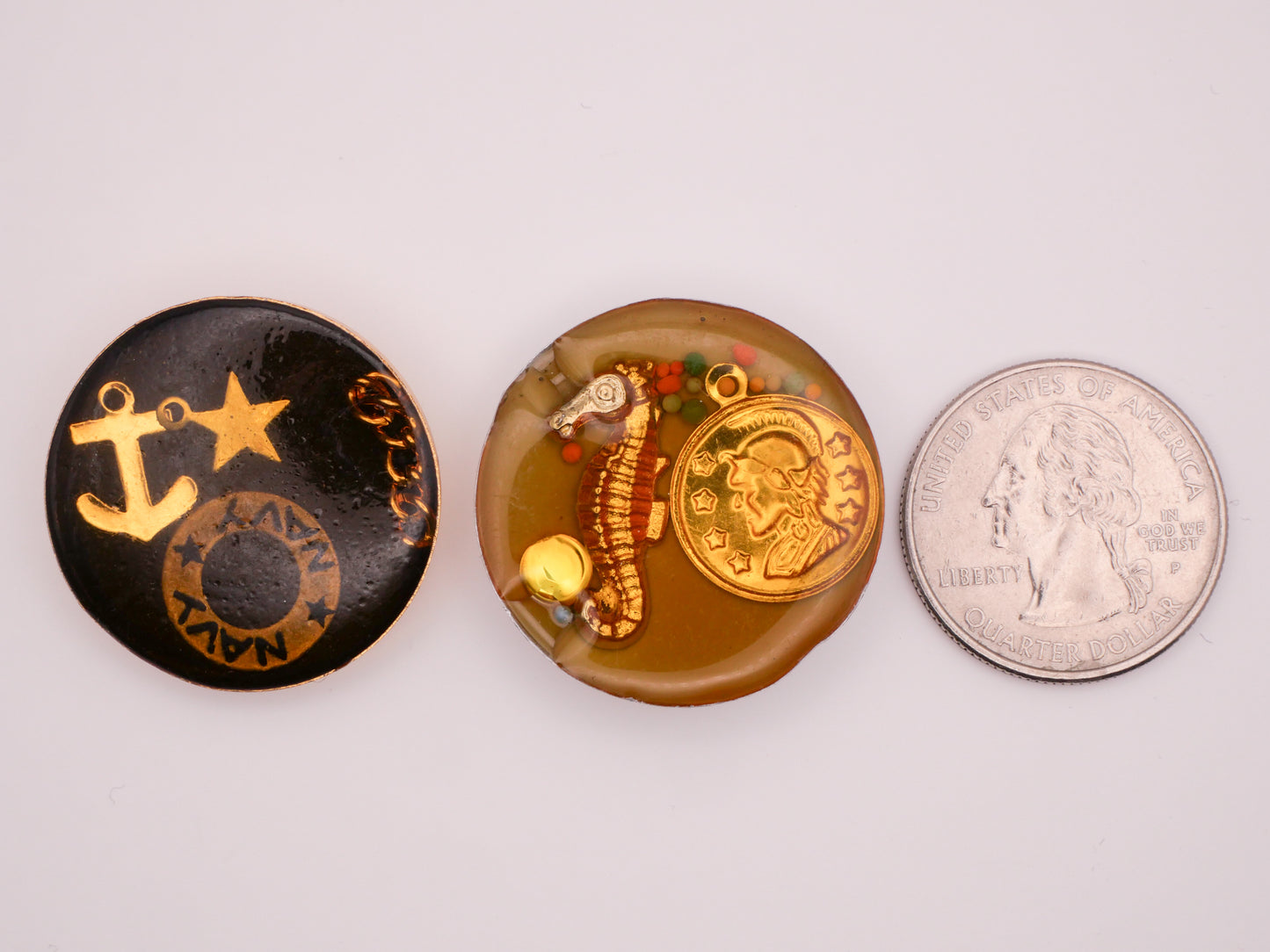 Nautical Anchor Sea Horse Junque Resin Metal Button Various 29-30mm