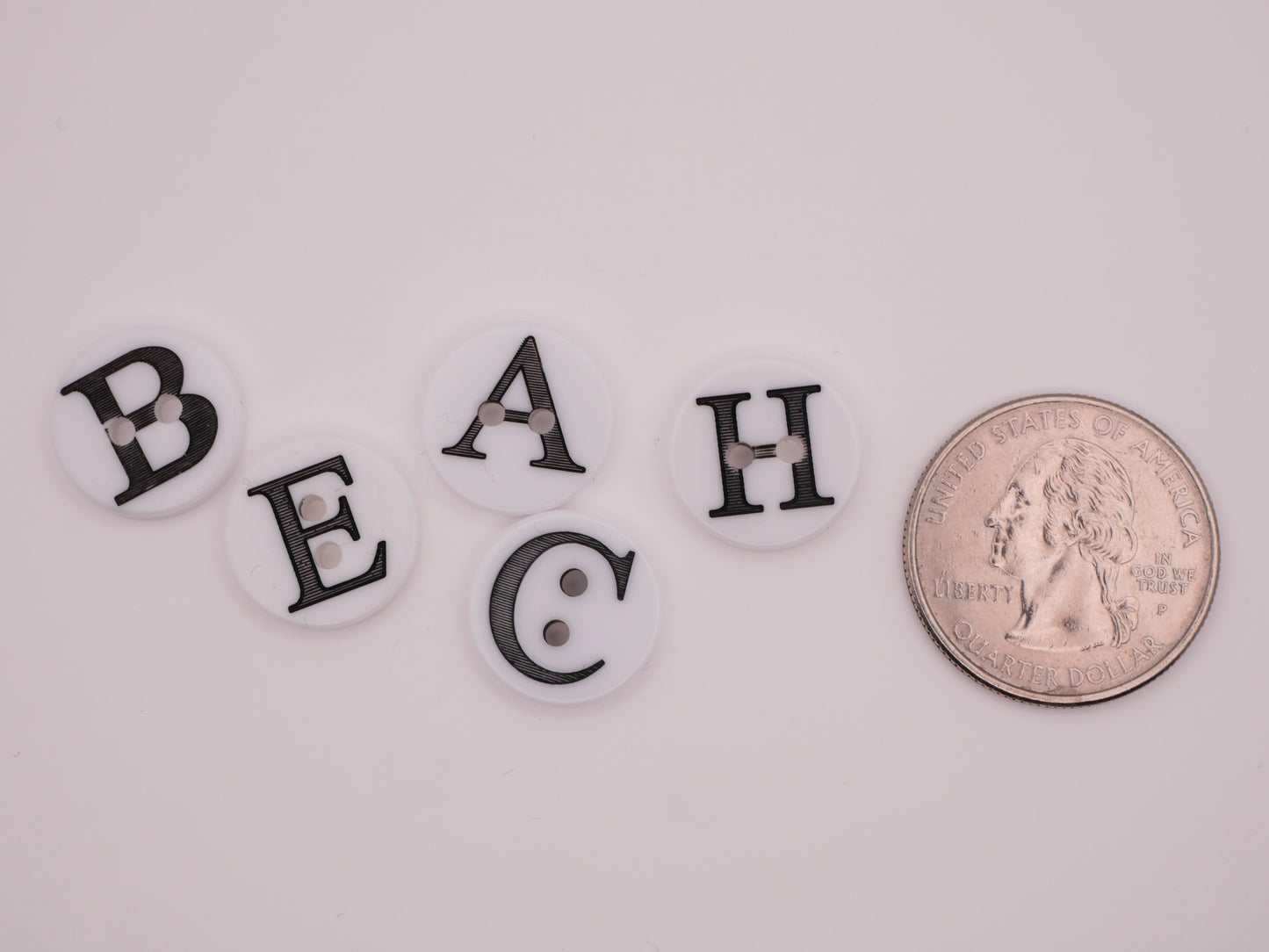 Beach Verbal Letters Plastic Set of Five Buttons 15mm