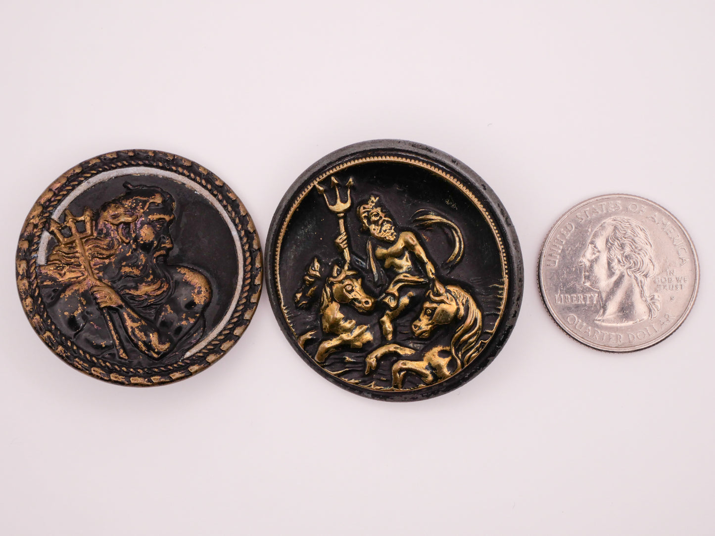 Poseidon Trident Greek God of the Sea Victorian Metal Large Button Various 37-39mm
