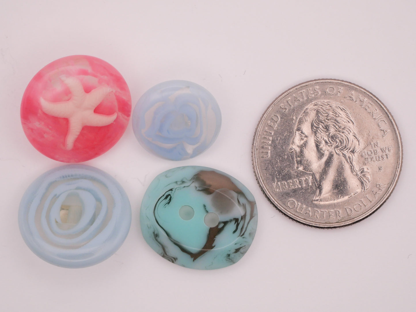 Ocean Swirl Design Vintage Pink Aqua Plastic Button Various 14-19mm