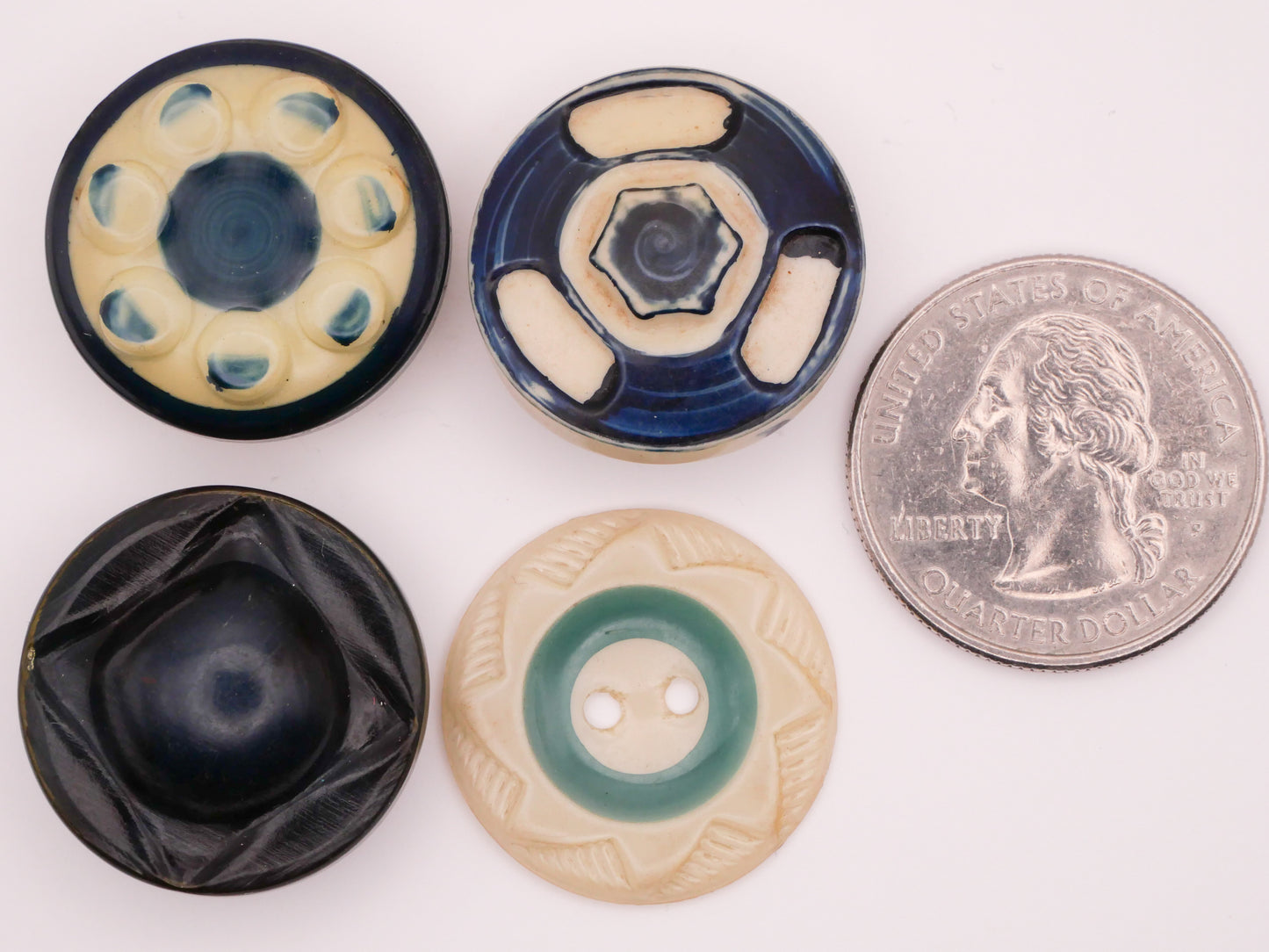 Blue Green Celluloid Early Plastic Button Various 23mm