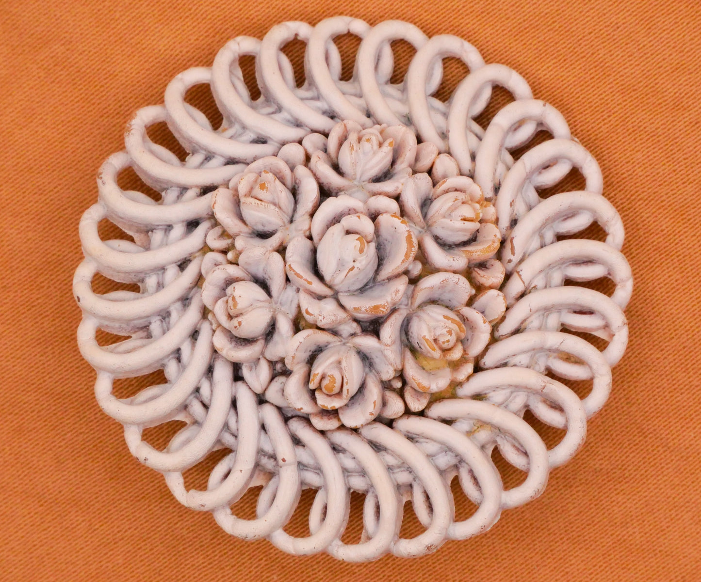 Rose Cluster Basket Frame Extruded Celluloid Plastic Large Button 37mm