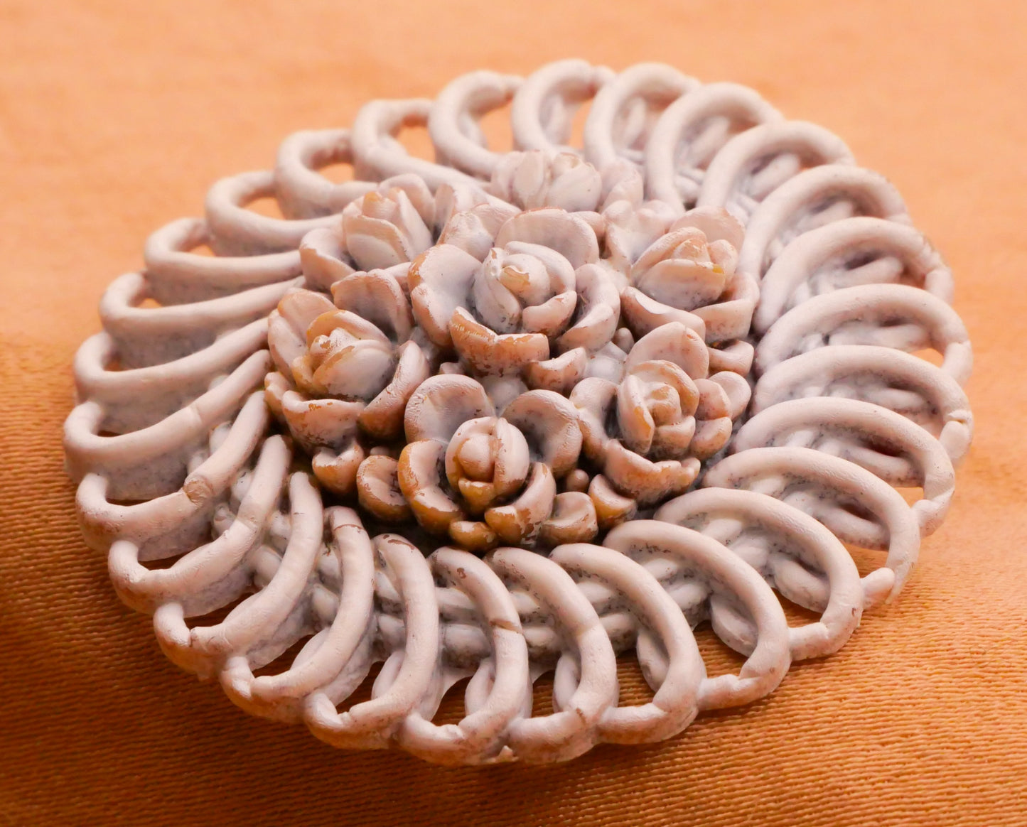 Rose Cluster Basket Frame Extruded Celluloid Plastic Large Button 37mm