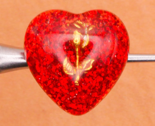 Heart Red Glitter Gold Rose Junque Like Plastic Button 17mm