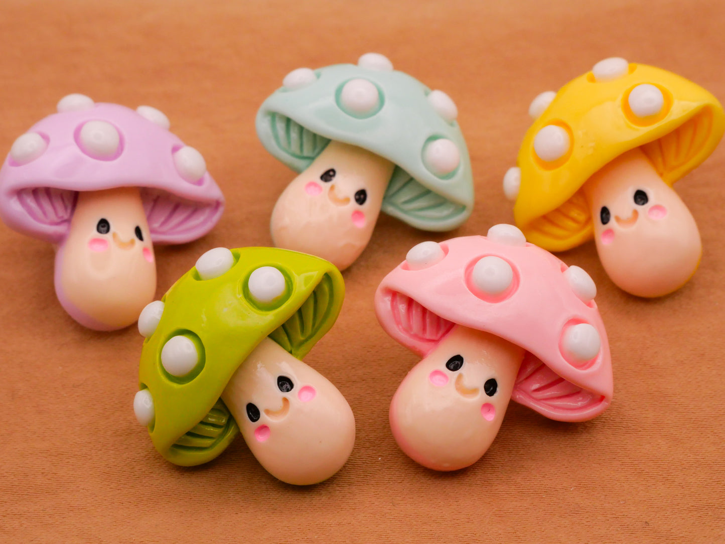 Mushroom Smiling Pastel Color Plastic Assorted Set of Four Buttons 25mm