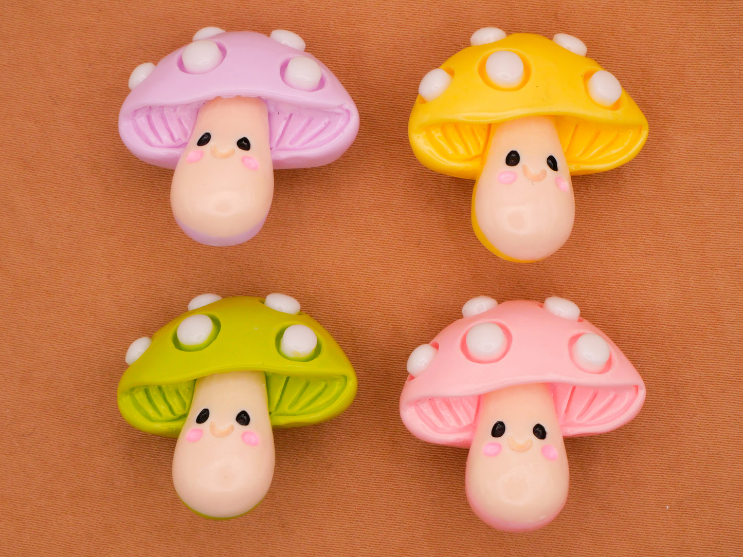 Mushroom Smiling Pastel Color Plastic Assorted Set of Four Buttons 25mm