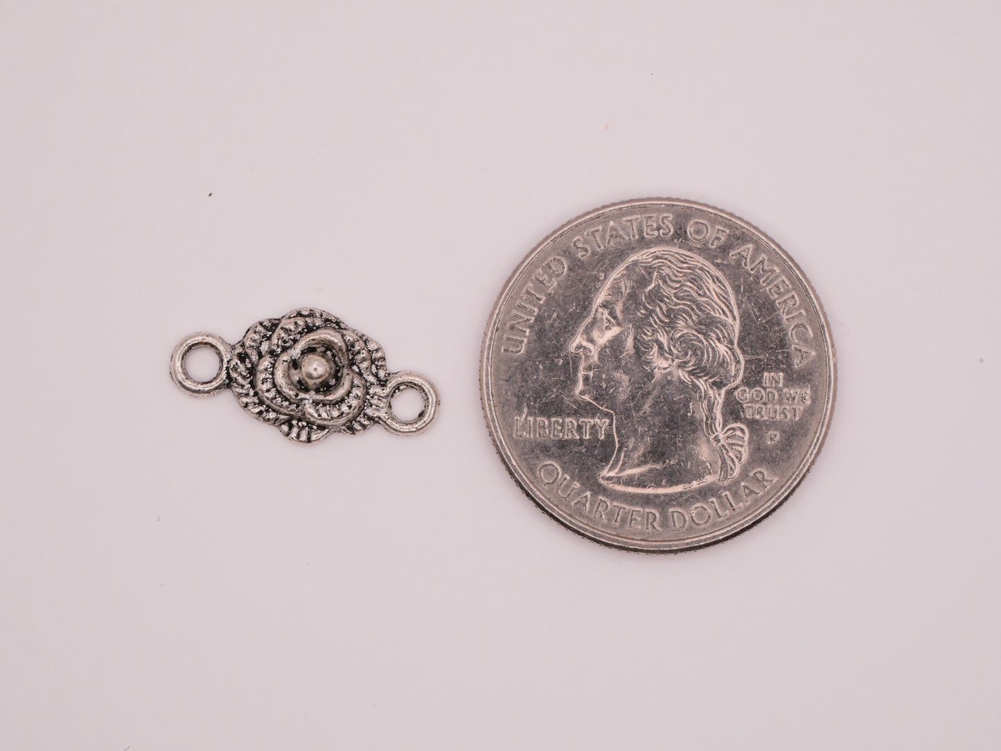 Rose Realistic Silver Metal Set of Three Charms Embellishments 9x19mm