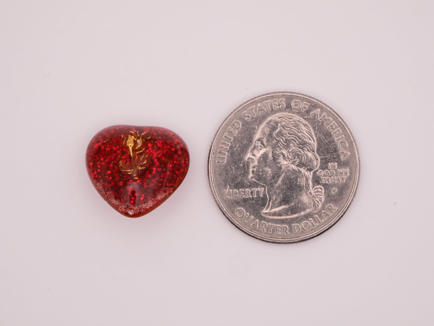 Heart Red Glitter Gold Rose Junque Like Plastic Button 17mm
