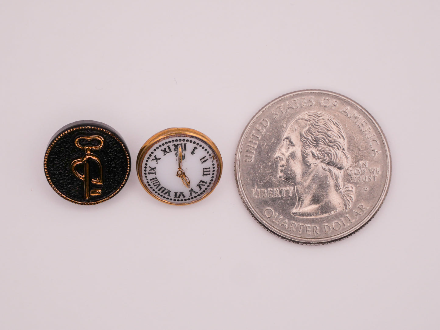 Key Heart Clock Vintage Glass Button Various 13mm