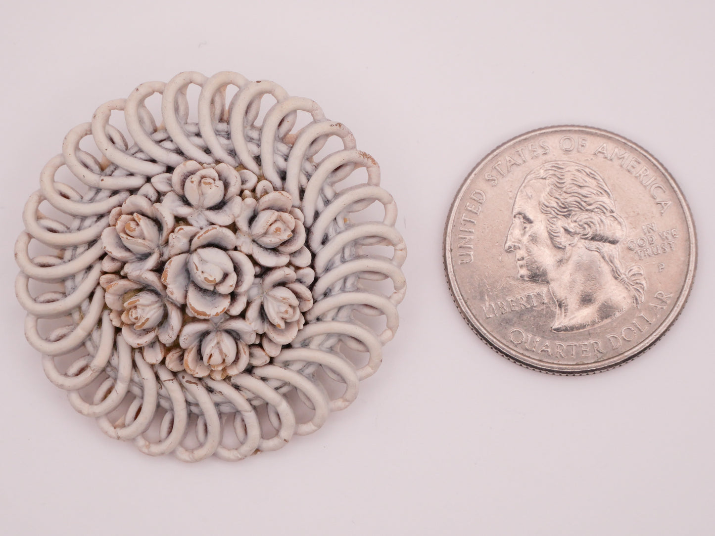 Rose Cluster Basket Frame Extruded Celluloid Plastic Large Button 37mm