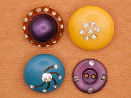 Colorful Rhinestone Vintage Early Plastic Button Various 18-24mm