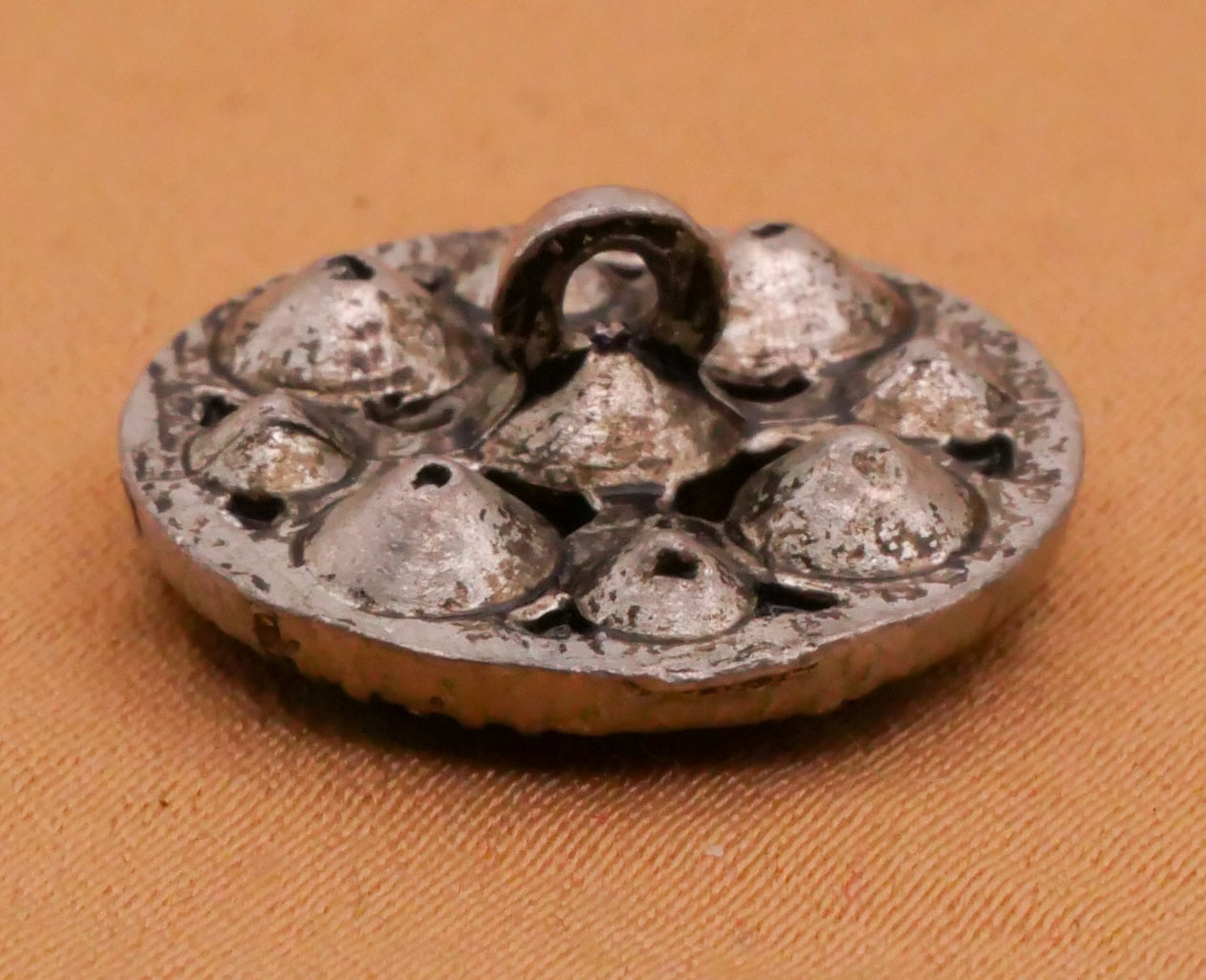 Clover Blue Iridescent Rhinestone Silver Metal Antique Button 17mm