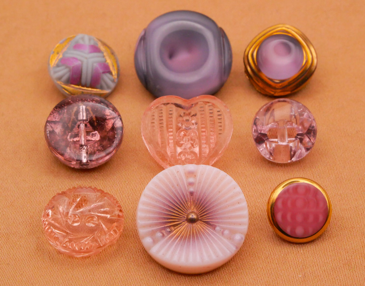 Pink Purple Lavender Vintage Glass Button Various 11-19mm