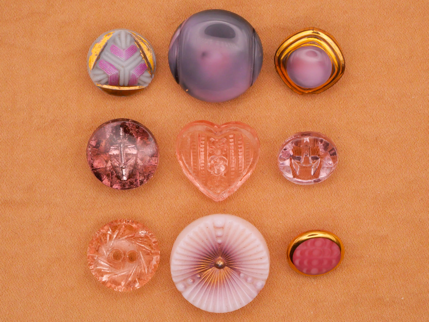 Pink Purple Lavender Vintage Glass Button Various 11-19mm