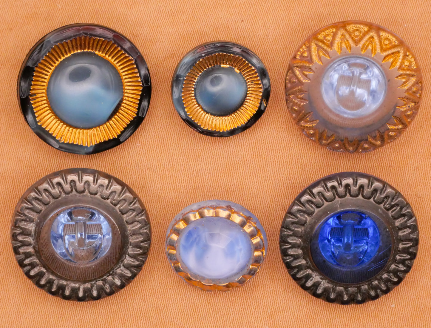 Blue Sunburst Design Vintage Glass Button Various 13-19mm