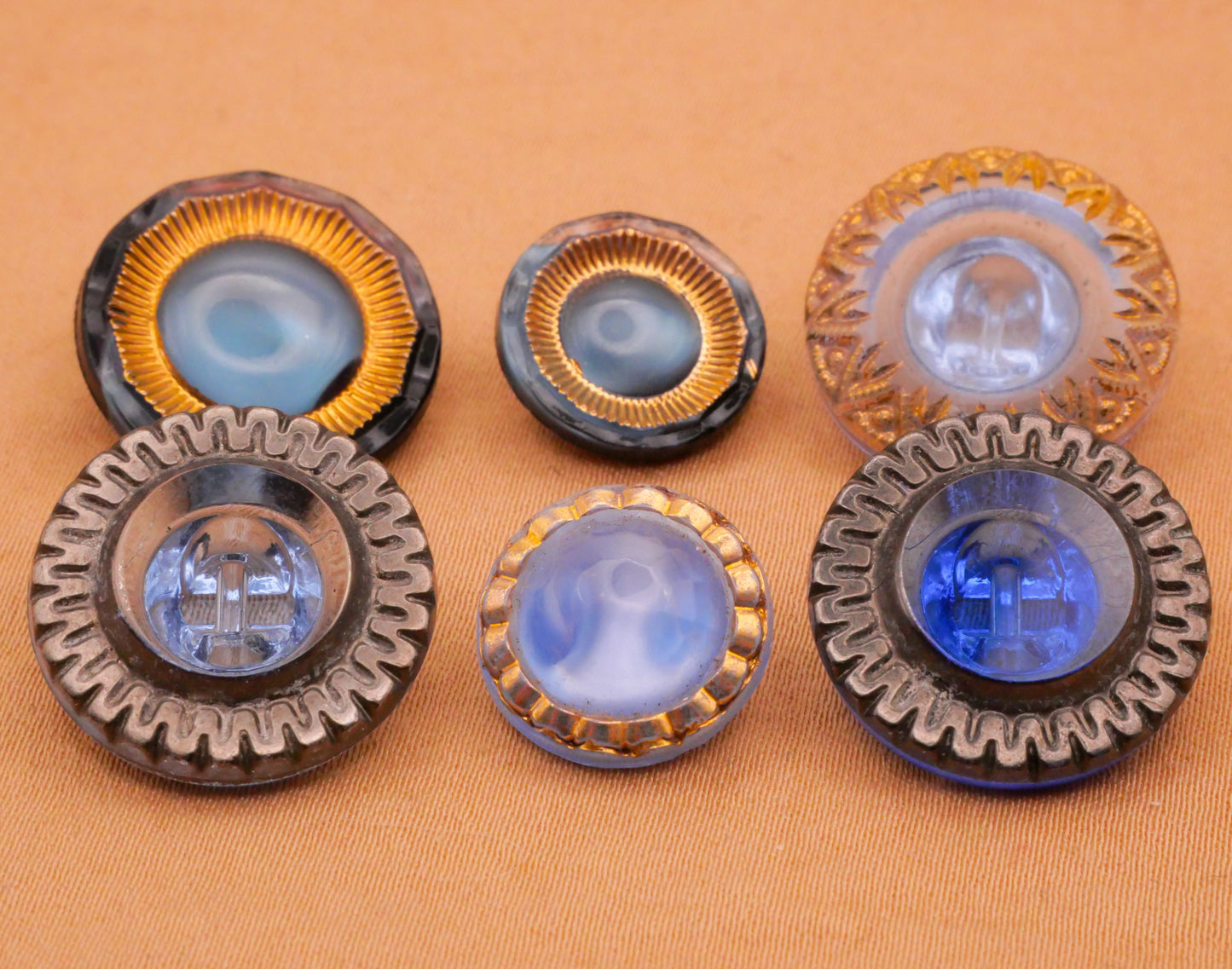 Blue Sunburst Design Vintage Glass Button Various 13-19mm