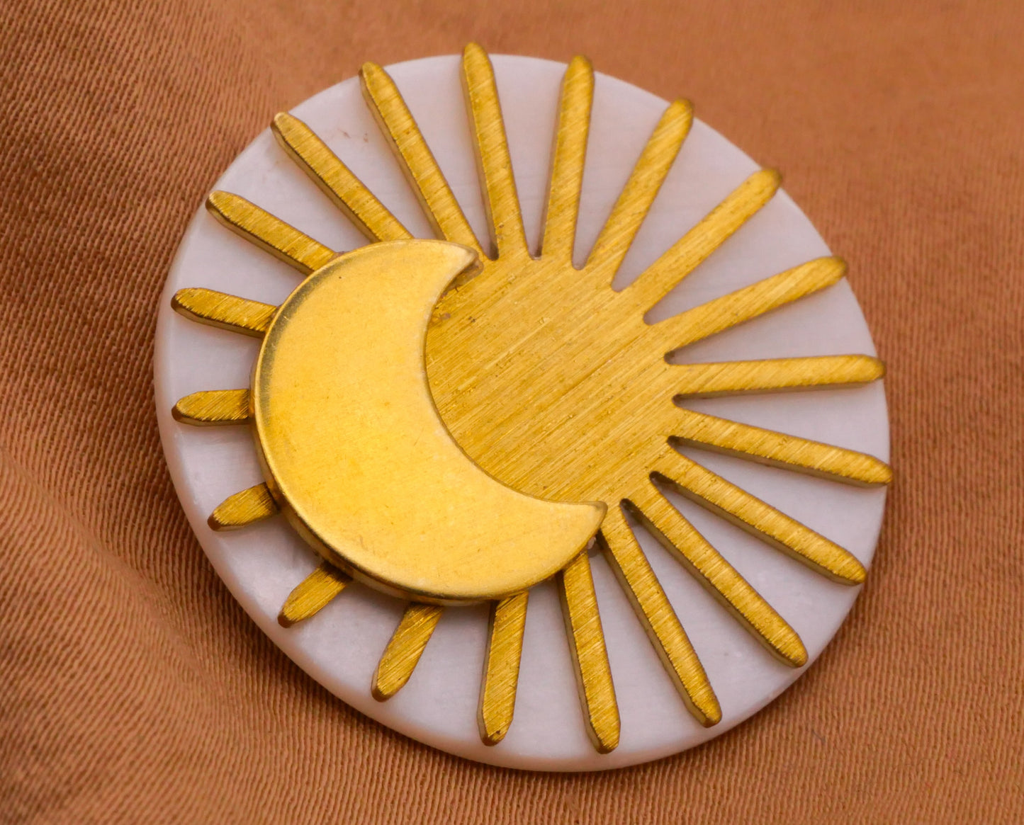 Sun Moon Celestial Brass Mother of Pearl Button 30mm