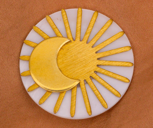 Sun Moon Celestial Brass Mother of Pearl Button 30mm