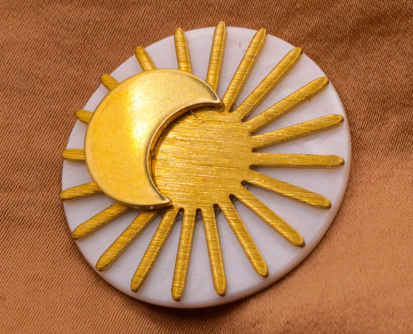 Sun Moon Celestial Brass Mother of Pearl Button 30mm