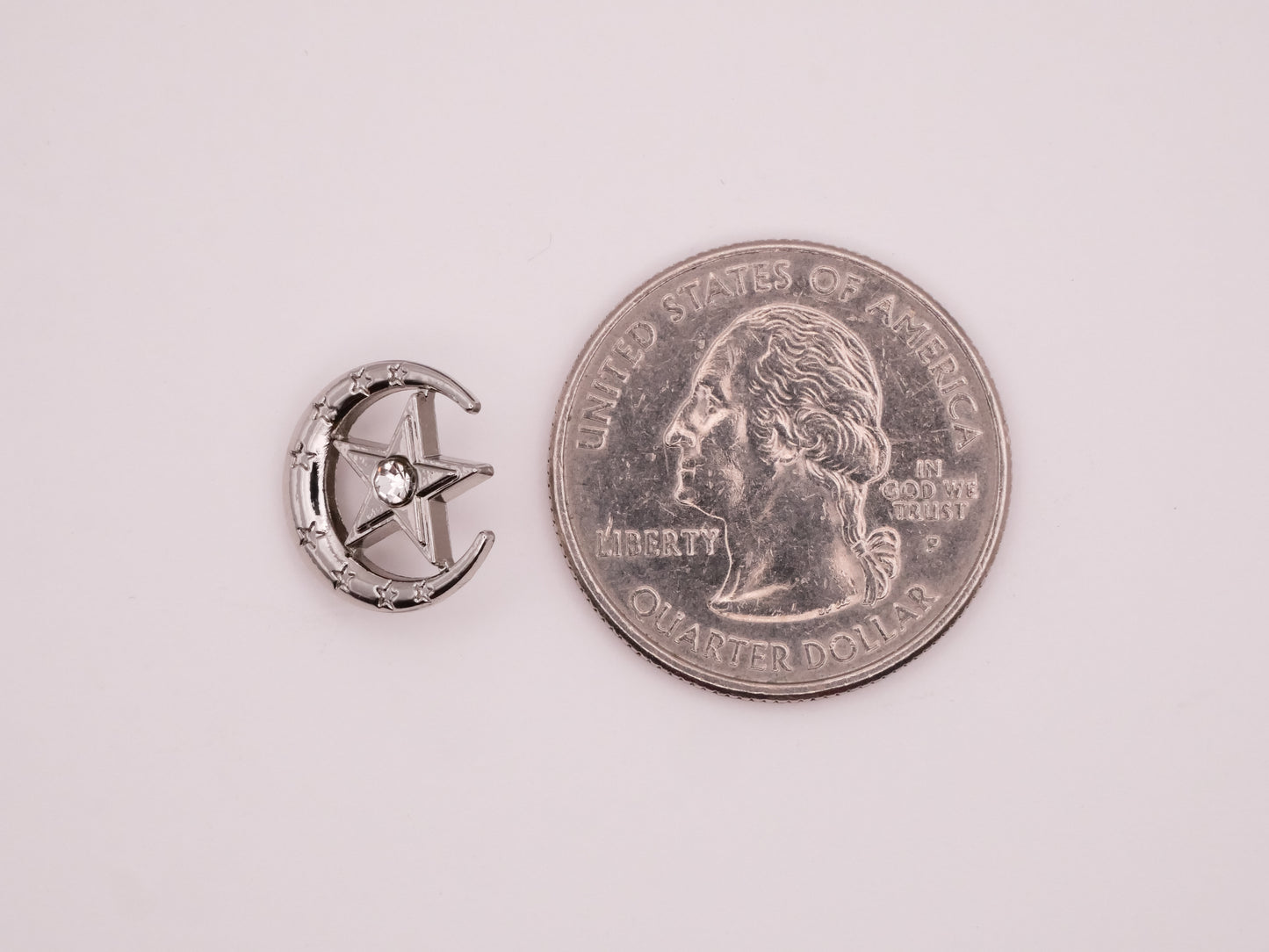 Crescent Moon Star Rhinestone Silver Metal Pair of Buttons 13mm