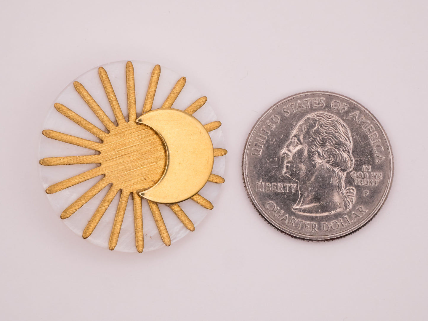 Sun Moon Celestial Brass Mother of Pearl Button 30mm