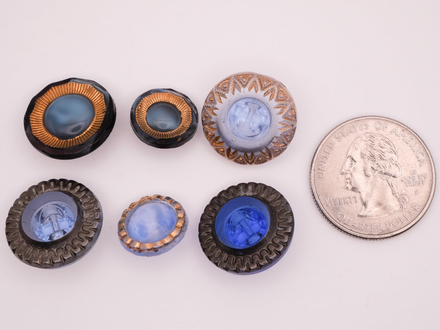 Blue Sunburst Design Vintage Glass Button Various 13-19mm