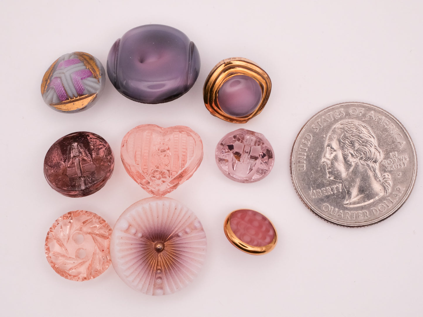 Pink Purple Lavender Vintage Glass Button Various 11-19mm
