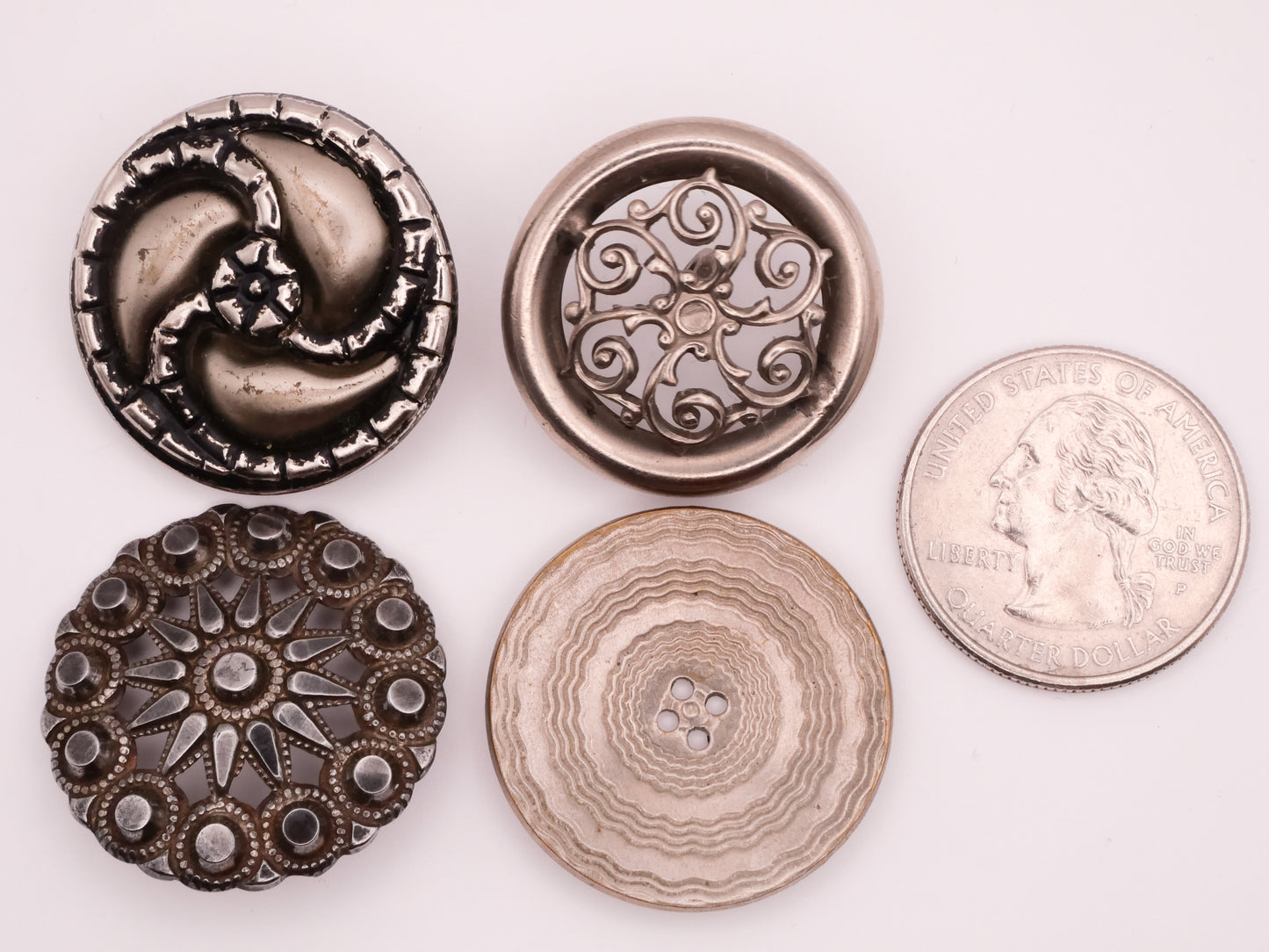 Swirl Sun Vintage Silver Metal Button Various 26-28mm