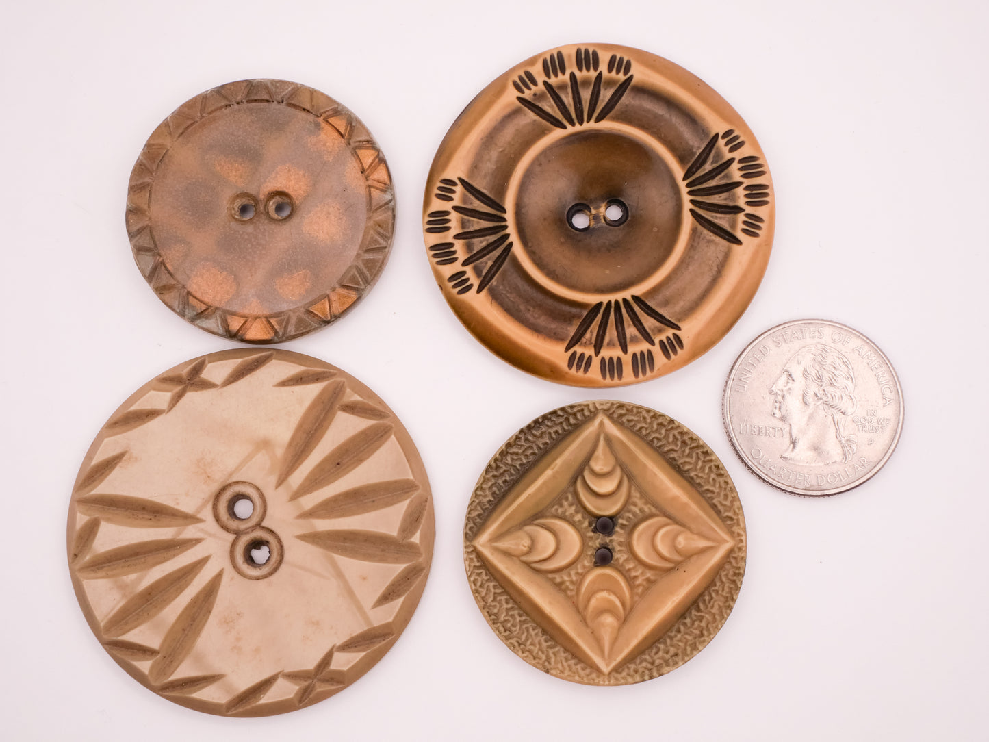 Sun Array Carved Look Large Celluloid Early Plastic Button Various 37-49mm