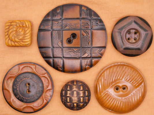 Western Inspired Brown Tan Celluloid Early Plastic Button Various 20-50mm