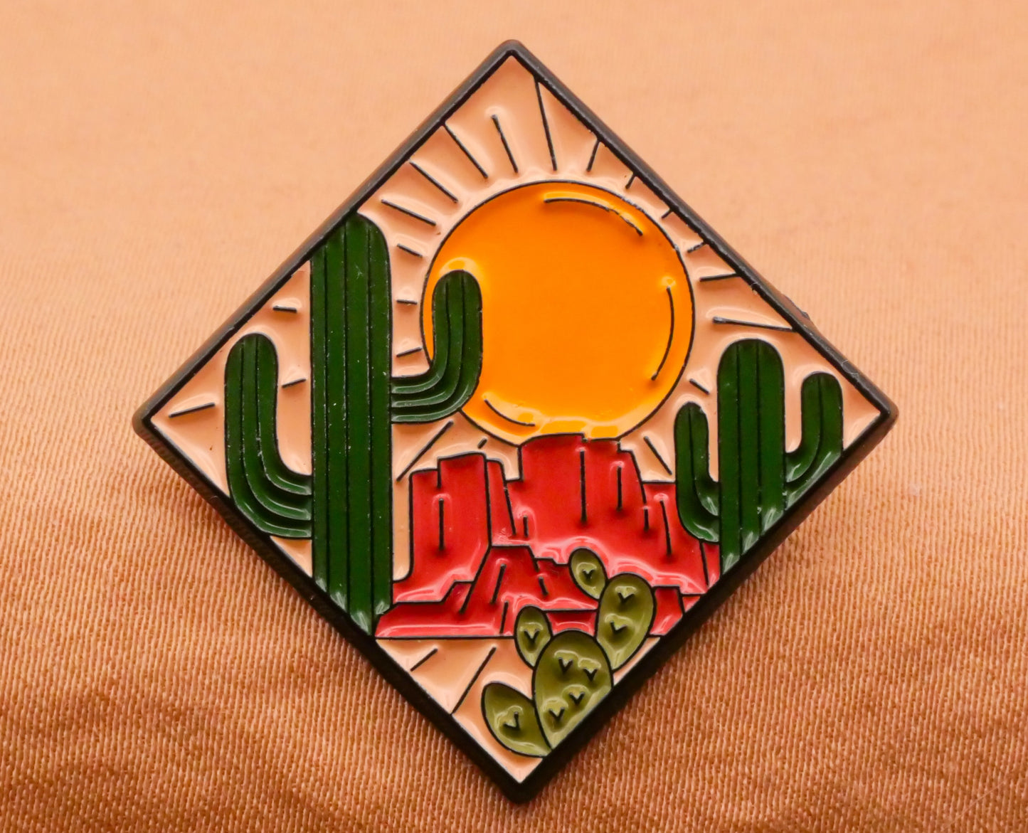 Desert Landscape Cactus Sun Enamel Metal Button 30mm