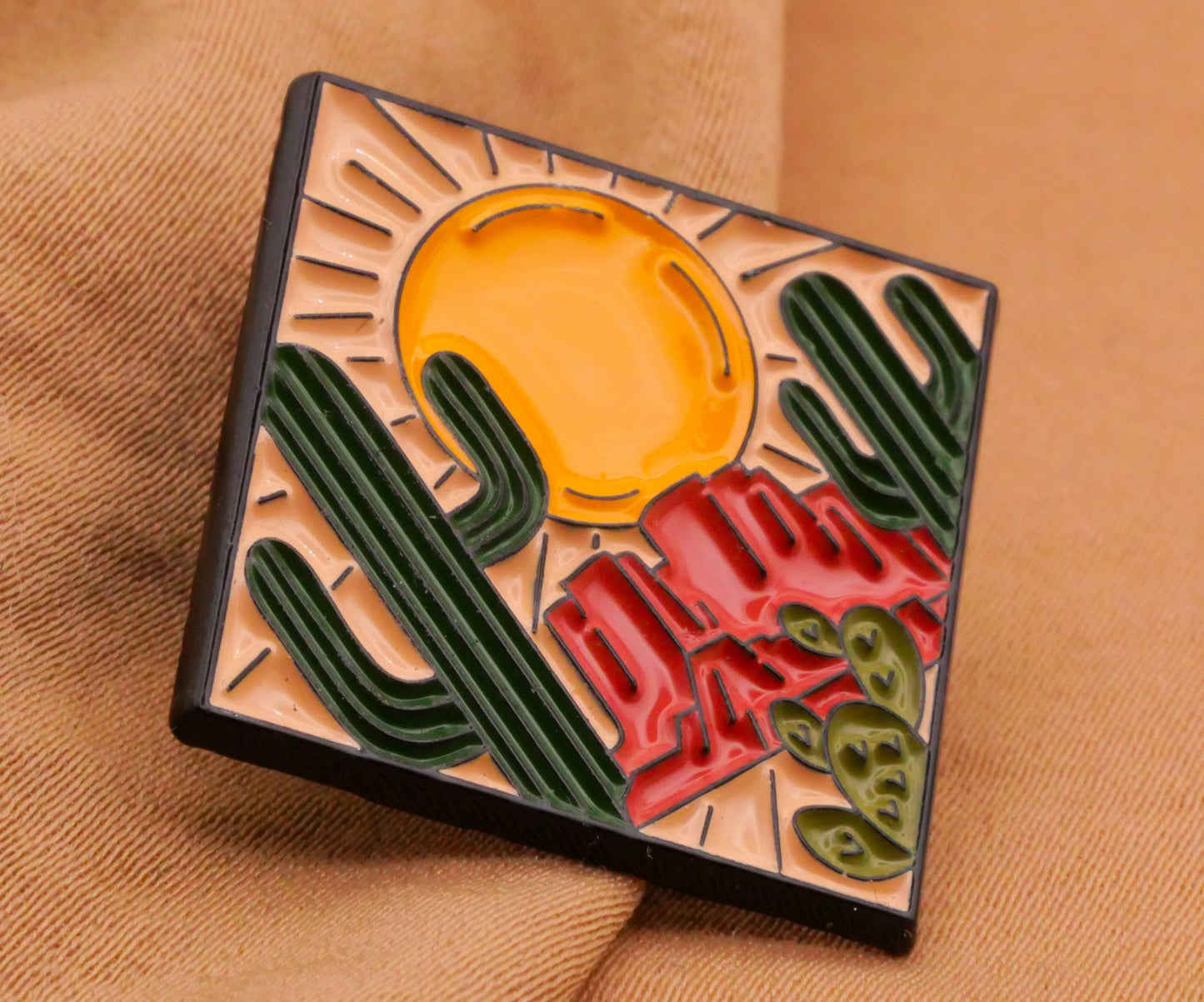 Desert Landscape Cactus Sun Enamel Metal Button 30mm