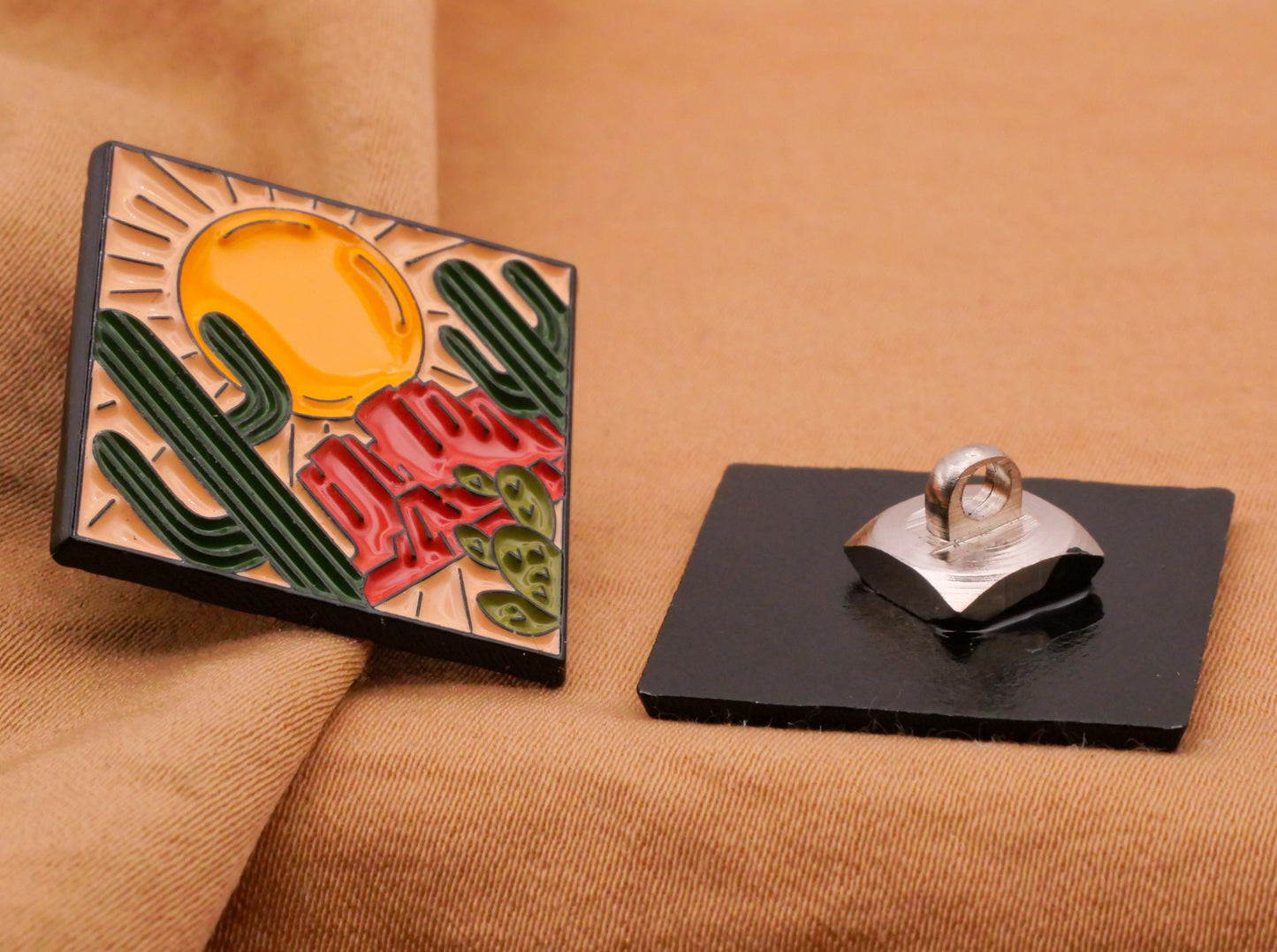 Desert Landscape Cactus Sun Enamel Metal Button 30mm