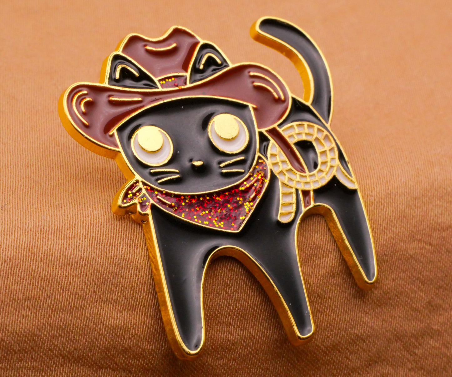 Cowboy Kitty Cat Hat Lasso Enamel Metal Button 31x37mm
