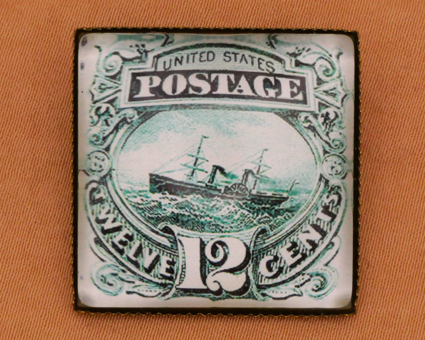 Stamp Transportation Reproduction Square Glass Bronze Metal Button Various 27mm