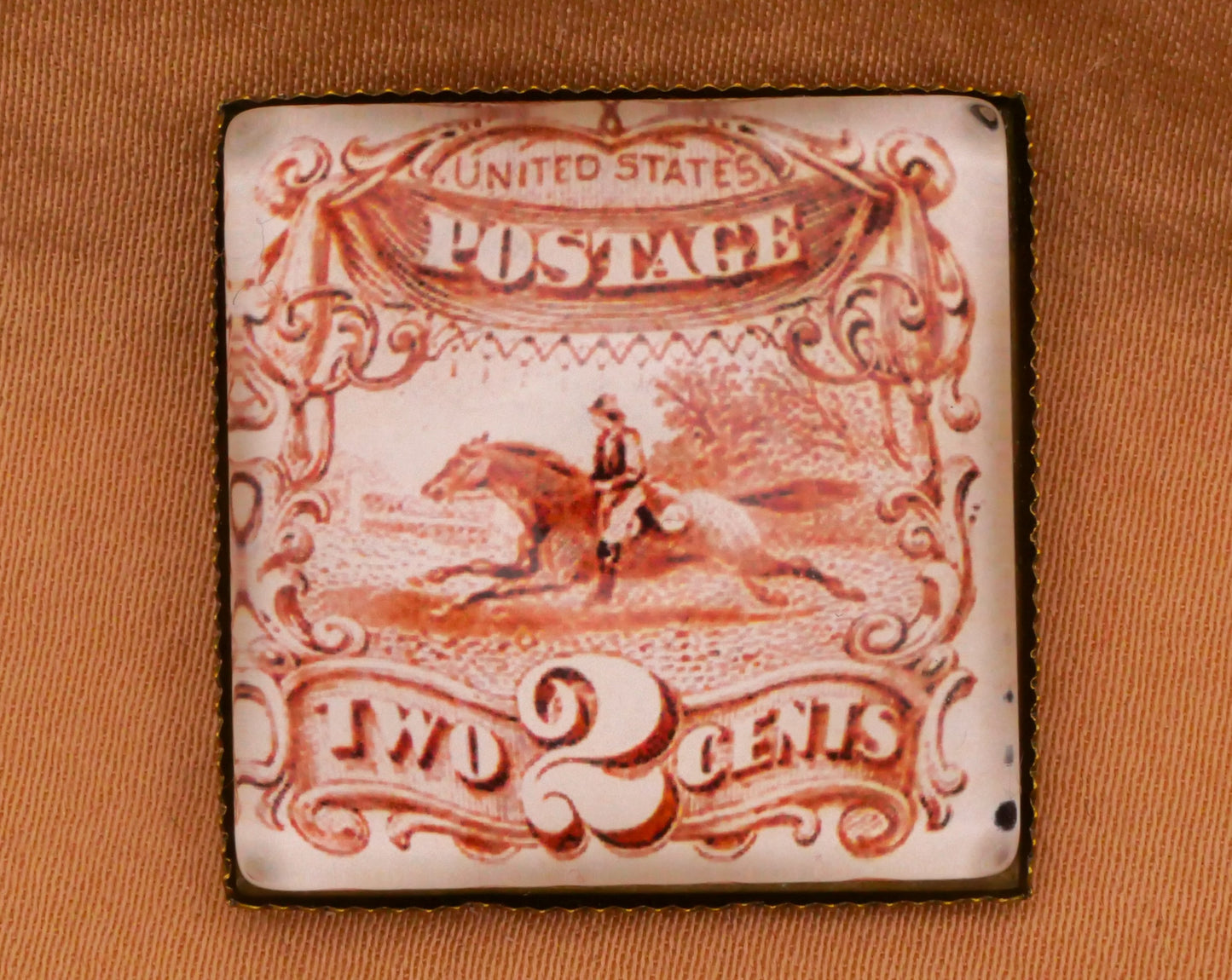 Stamp Transportation Reproduction Square Glass Bronze Metal Button Various 27mm