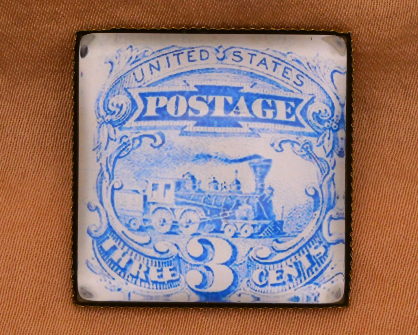 Stamp Transportation Reproduction Square Glass Bronze Metal Button Various 27mm