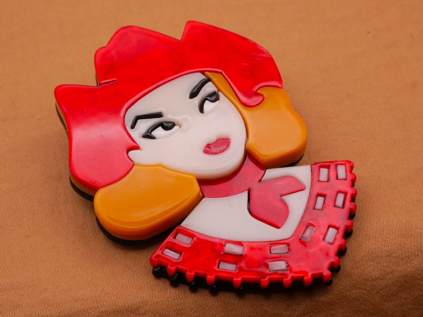 Cowgirl Hat Red Head Woman Large Acrylic Plastic Button 48x67mm