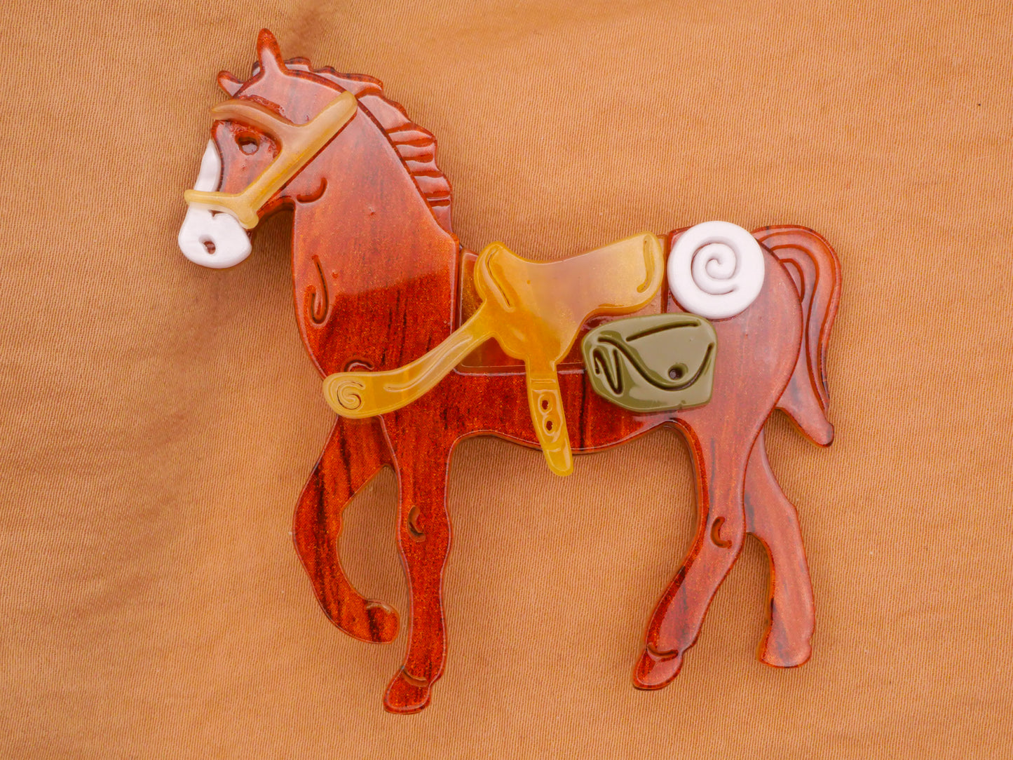 Horse Saddle Marbled Acrylic Plastic Large Button 63x67mm